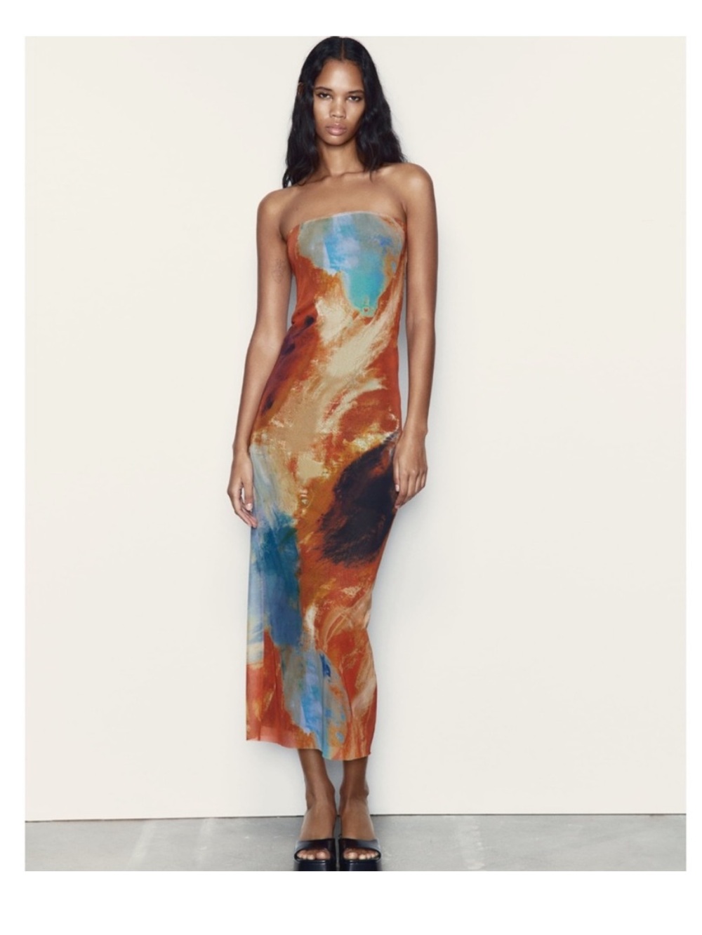 Zara Strapless Printed Fitted Mesh Dress
